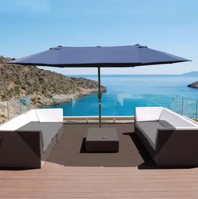 Dark Blue Sun Shield: 15' Rectangular Double-Sided Patio Umbrella