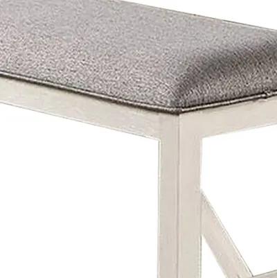 Lexi 50 Inch Dining Bench, Fabric Padded Seat, Rubberwood, Gray and White-Benzara