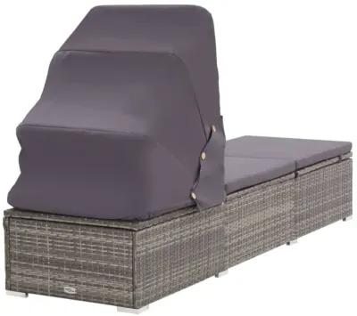 vidaXL Sun Lounger with Canopy and Cushion Poly Rattan Gray