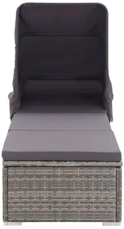 vidaXL Sun Lounger with Canopy and Cushion Poly Rattan Gray