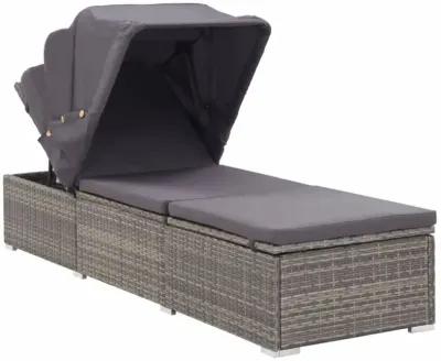 vidaXL Sun Lounger with Canopy and Cushion Poly Rattan Gray