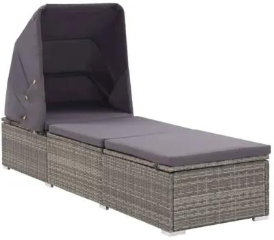 vidaXL Sun Lounger with Canopy and Cushion Poly Rattan Gray