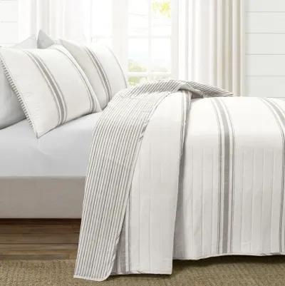 Farmhouse Stripe Reversible Cotton Quilt 3Pc Set