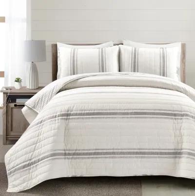 Farmhouse Stripe Reversible Cotton Quilt 3Pc Set