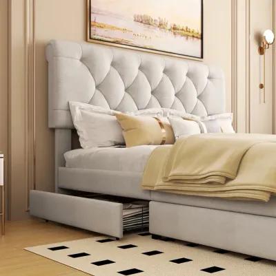 Merax Upholstered Platform Bed Antique Curved Headboard