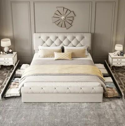 Merax Upholstered Platform Bed Antique Curved Headboard