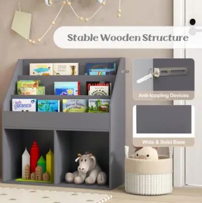 Hivvago Kids Wooden Bookshelf Bookcase Children Toy Storage Cabinet Organizer-Gray