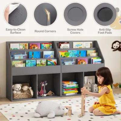 Hivvago Kids Wooden Bookshelf Bookcase Children Toy Storage Cabinet Organizer-Gray