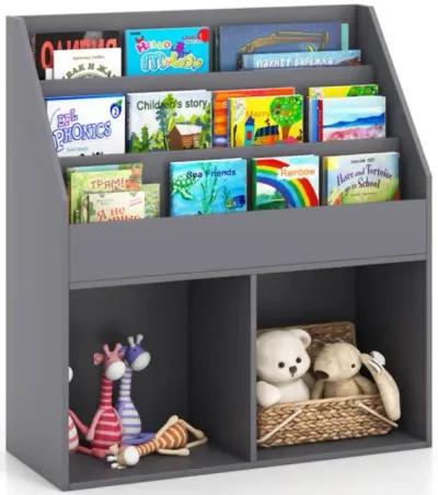 Hivvago Kids Wooden Bookshelf Bookcase Children Toy Storage Cabinet Organizer-Gray