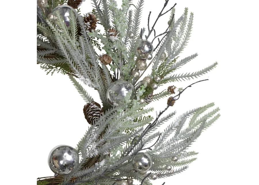 28" Artificial Pine Frosted Christmas Wreath with Silver Berries-Unlit