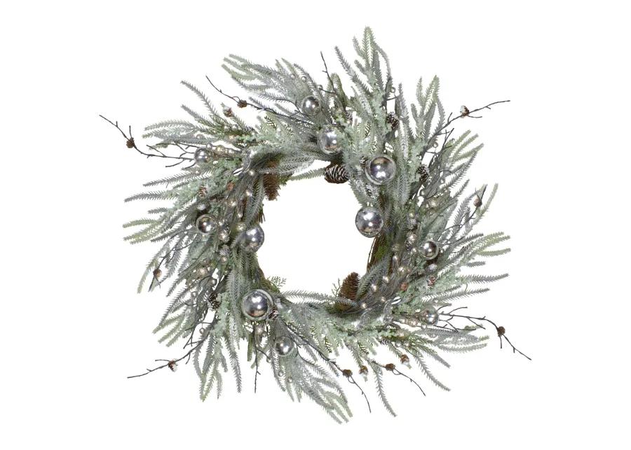 28" Artificial Pine Frosted Christmas Wreath with Silver Berries-Unlit