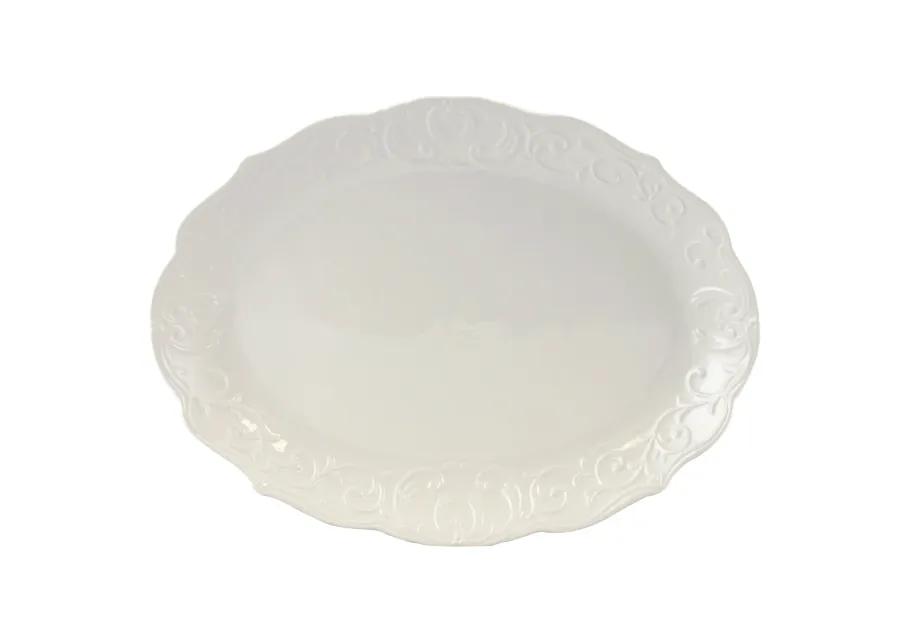 Gibson Home Royal Abbey Oval Embossed Durastone Platter in White