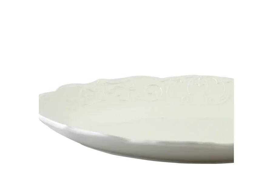 Gibson Home Royal Abbey Oval Embossed Durastone Platter in White