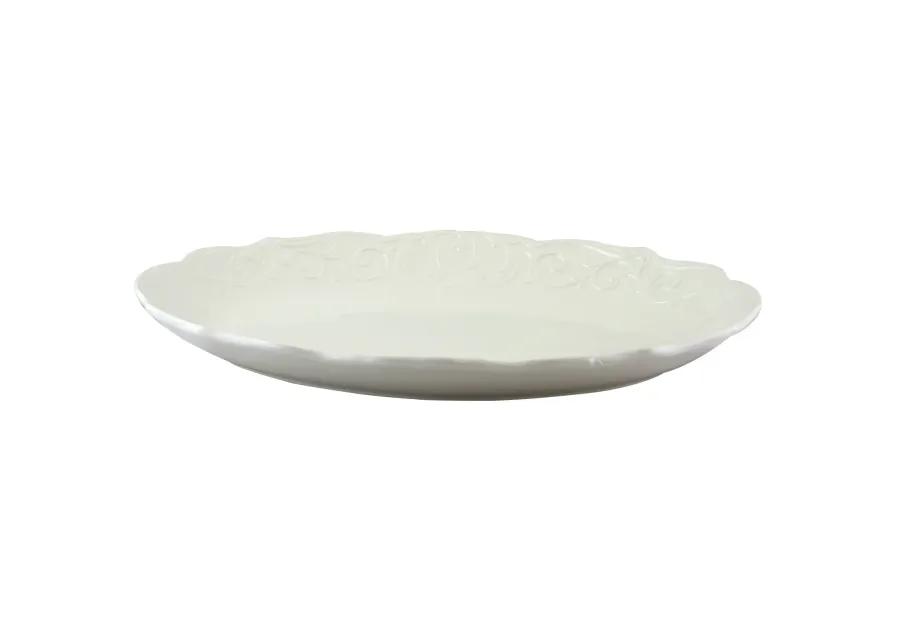 Gibson Home Royal Abbey Oval Embossed Durastone Platter in White