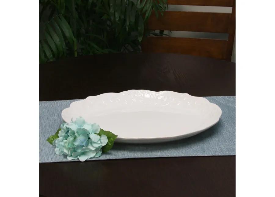 Gibson Home Royal Abbey Oval Embossed Durastone Platter in White