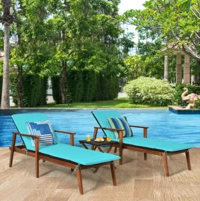 Hivvago 3 Pieces Portable Patio Cushioned Rattan Lounge Chair Set with Folding Table