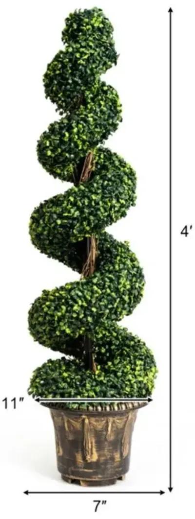 Hivvago 2 Pieces 4 Feet Artificial DÃ©cor Green Boxwood Spiral Tree Set