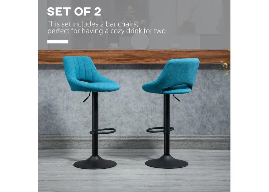 Blue Modern Bar Seats: Set of 4 Adjustable Swivel Stools with Metal Base