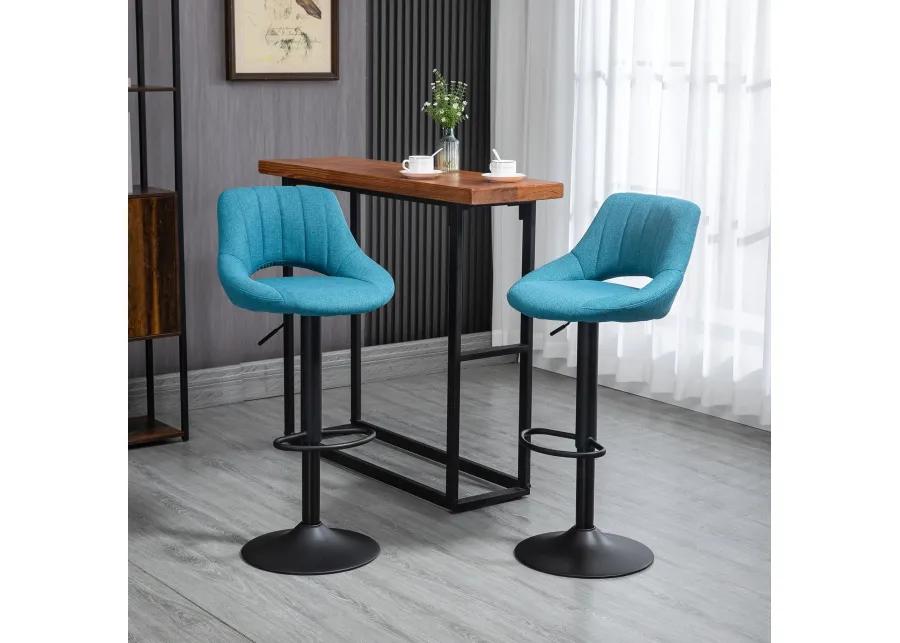 Blue Modern Bar Seats: Set of 4 Adjustable Swivel Stools with Metal Base