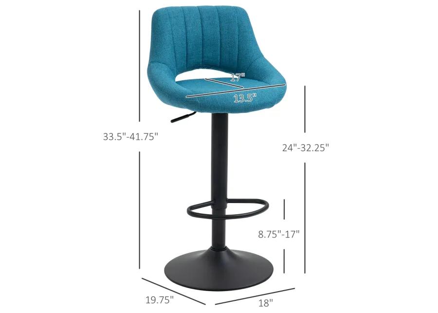 Blue Modern Bar Seats: Set of 4 Adjustable Swivel Stools with Metal Base