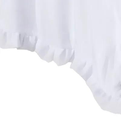 Mora Twin Bed Skirt, Polyester Platform, Split Corners, Ruffle Edge, White  - Benzara