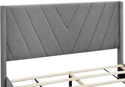 Queen Size Storage Bed Linen Upholstered Platform Bed With 3 Drawers