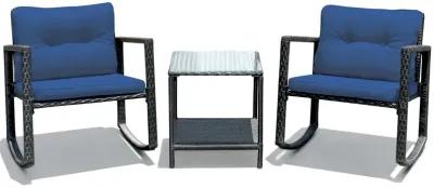 3 Pieces Cushioned Patio Rattan Set with Rocking Chair and Table