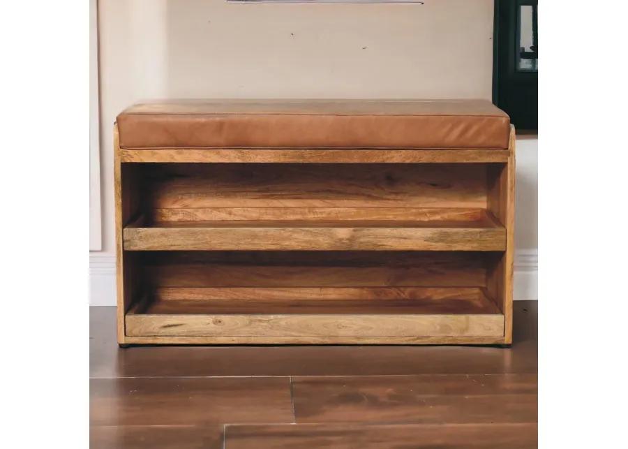 Artisan Furniture Buffalo Hide Pull out Oak-ish  Solid Wood Shoe Storage Bench