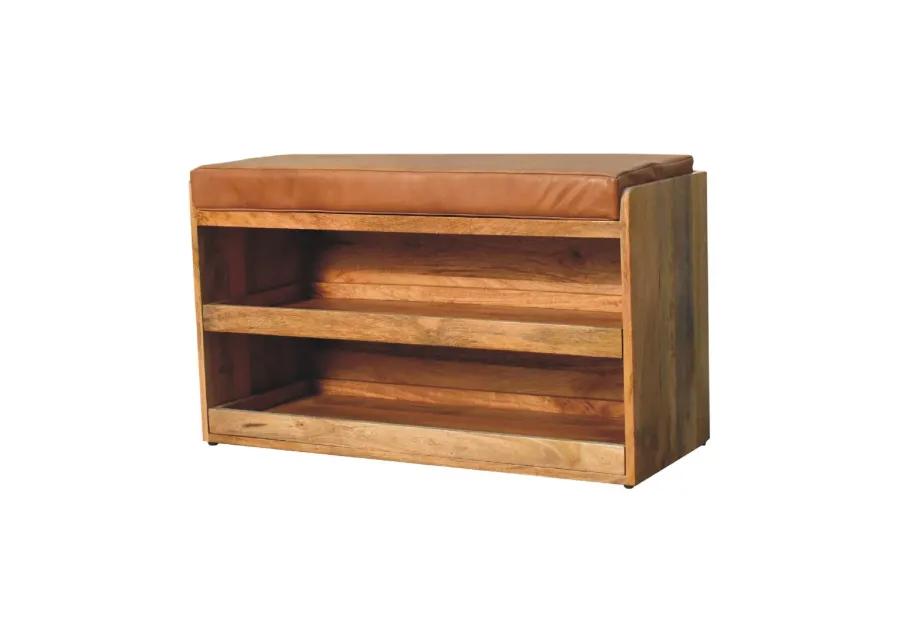 Artisan Furniture Buffalo Hide Pull out Oak-ish  Solid Wood Shoe Storage Bench