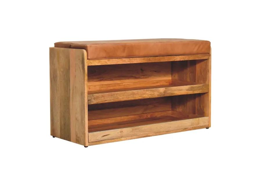 Artisan Furniture Buffalo Hide Pull out Oak-ish  Solid Wood Shoe Storage Bench