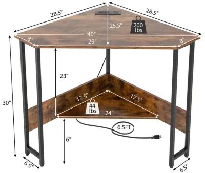 Triangle Computer Corner Desk with Charging Station