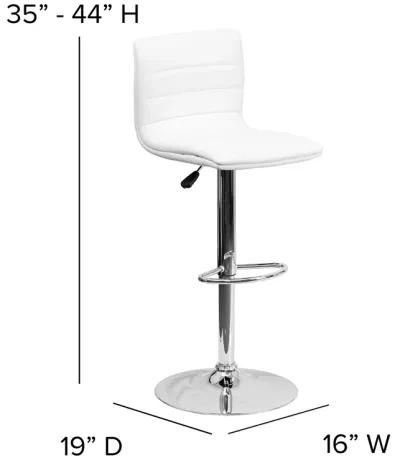 Flash Furniture Vincent Modern White Vinyl Adjustable Bar Stool with Back, Swivel Stool with Chrome Pedestal Base and Footrest