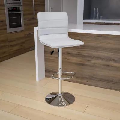 Flash Furniture Vincent Modern White Vinyl Adjustable Bar Stool with Back, Swivel Stool with Chrome Pedestal Base and Footrest