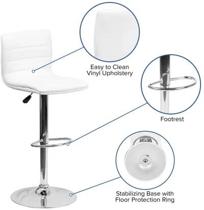 Flash Furniture Vincent Modern White Vinyl Adjustable Bar Stool with Back, Swivel Stool with Chrome Pedestal Base and Footrest