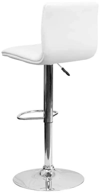 Flash Furniture Vincent Modern White Vinyl Adjustable Bar Stool with Back, Swivel Stool with Chrome Pedestal Base and Footrest