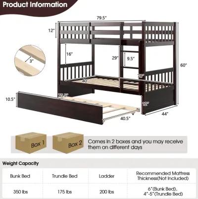 Twin Over Twin Bunk Bed with Pull-out Trundle and Ladder