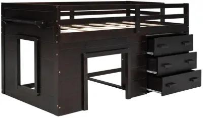 Twin Size Loft Bed with Cabinet and Shelf - Gray