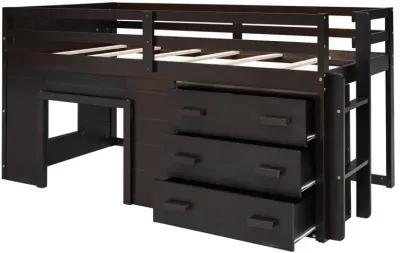 Twin Size Loft Bed with Cabinet and Shelf - Gray