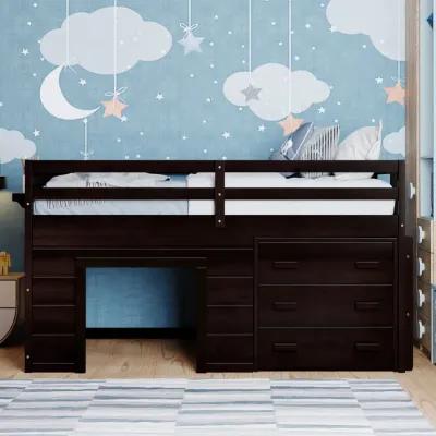 Twin Size Loft Bed with Cabinet and Shelf - Gray