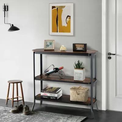 3-Tier Steel Frame Entryway Sofa Console Table for Hallway and Living Room-Rustic Brown