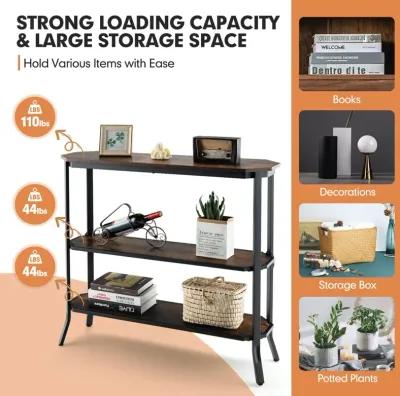 3-Tier Steel Frame Entryway Sofa Console Table for Hallway and Living Room-Rustic Brown