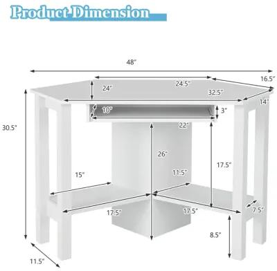 Costway Wooden Corner Desk With Drawer Computer PC Table Study Office Room White