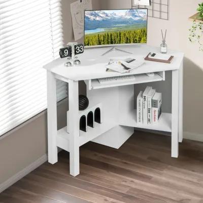 Costway Wooden Corner Desk With Drawer Computer PC Table Study Office Room White