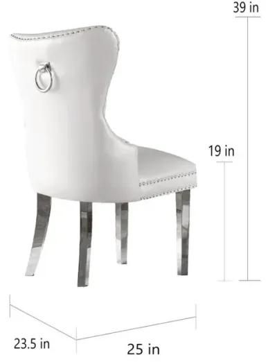 White Faux Leather Tufted Dining Side Chairs, Stainless Steel Legs - Set of 2