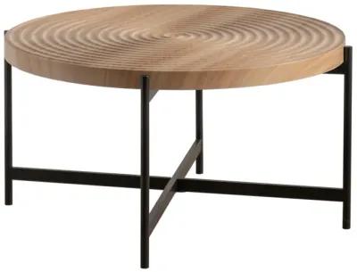 Modern Thread Design Round Coffee Table, MDF Table Top With Cross Legs Metal Base