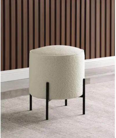 Basye Round Upholstered Ottoman Beige and Matte Black