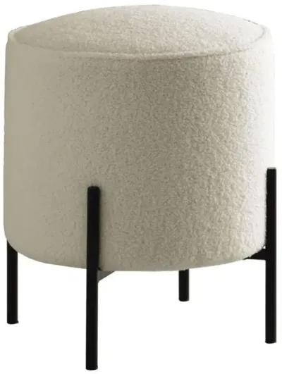 Basye Round Upholstered Ottoman Beige and Matte Black