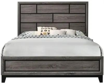 Benjara Asir Twin Size Bed, Geometric Panel Headboard, Modern Wood Finish, Gray and Black