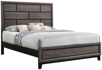 Benjara Asir Twin Size Bed, Geometric Panel Headboard, Modern Wood Finish, Gray and Black