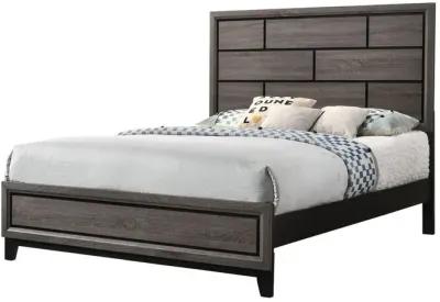 Benjara Asir Twin Size Bed, Geometric Panel Headboard, Modern Wood Finish, Gray and Black